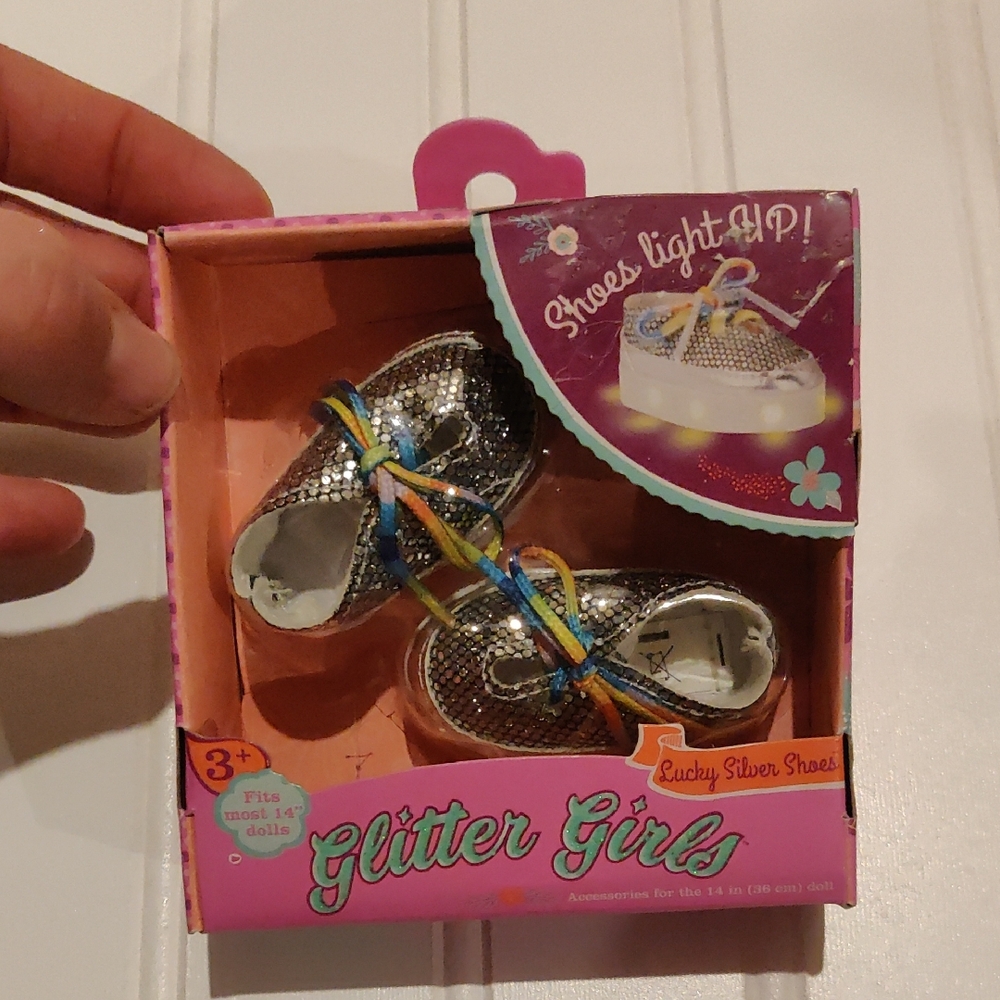 Glitter Girls Silver Light-Up Shoes For 14" Dolls
